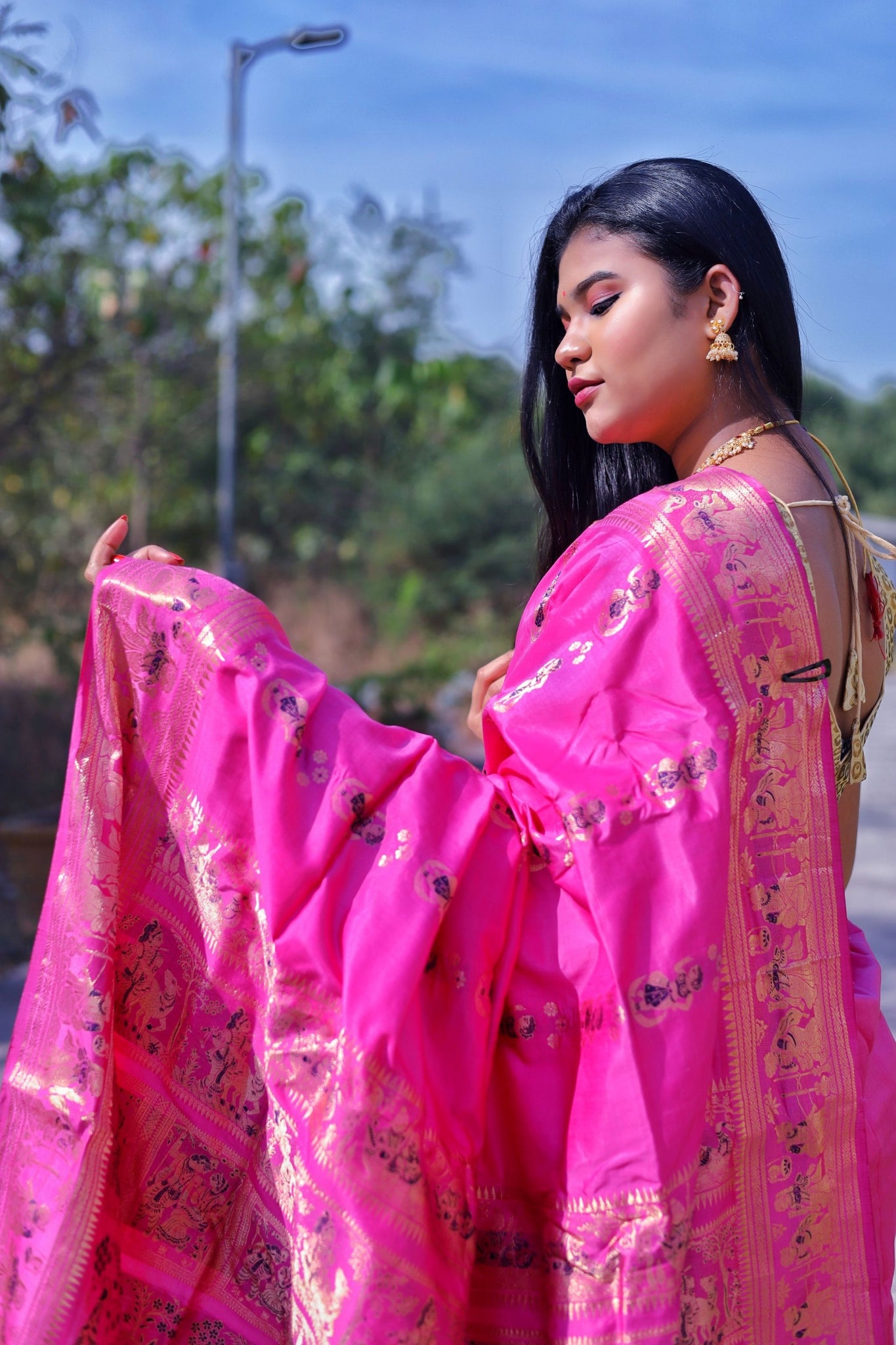 Pink Baluchari Saree