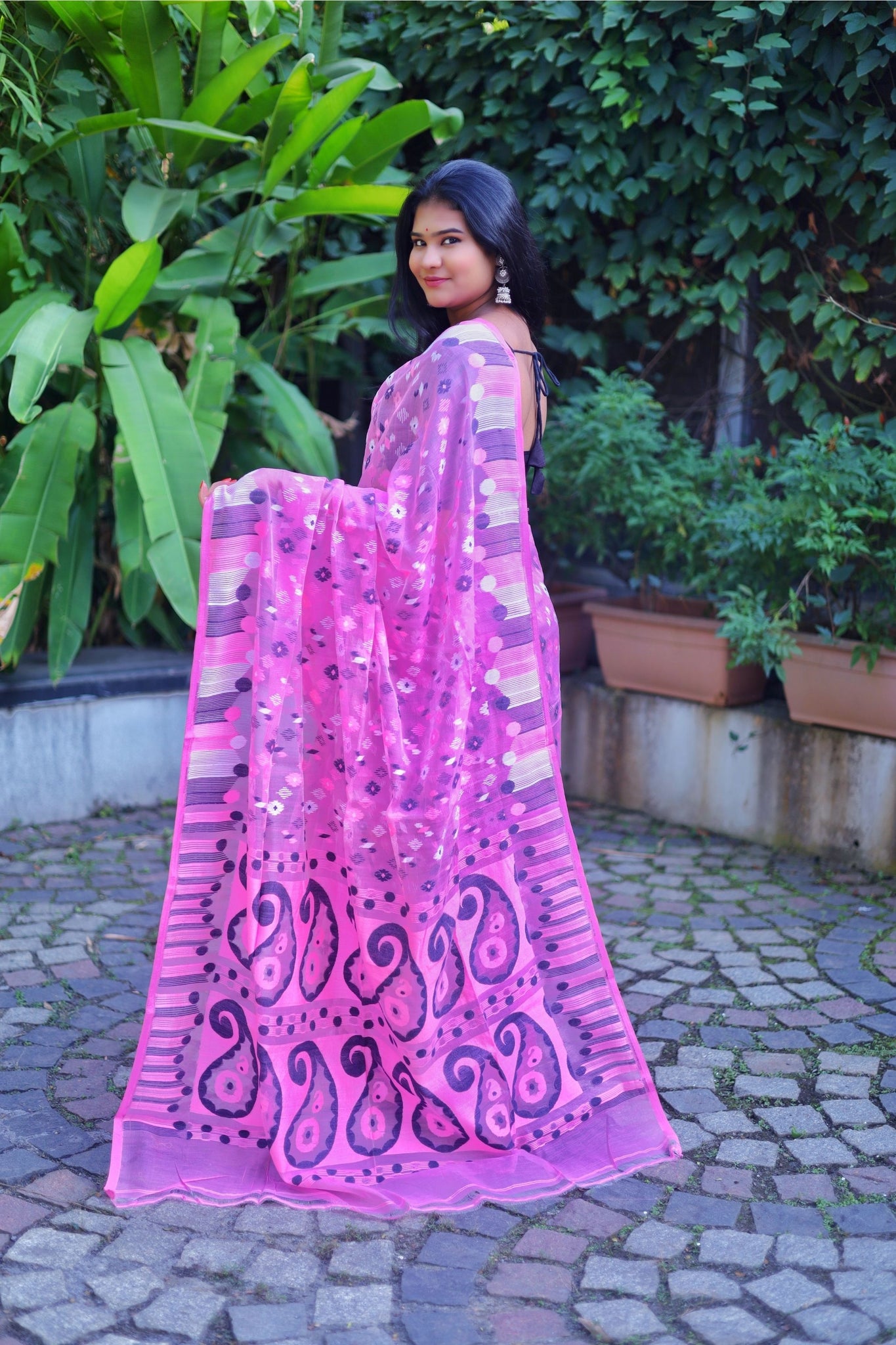 Pink Resham Jamdani Saree